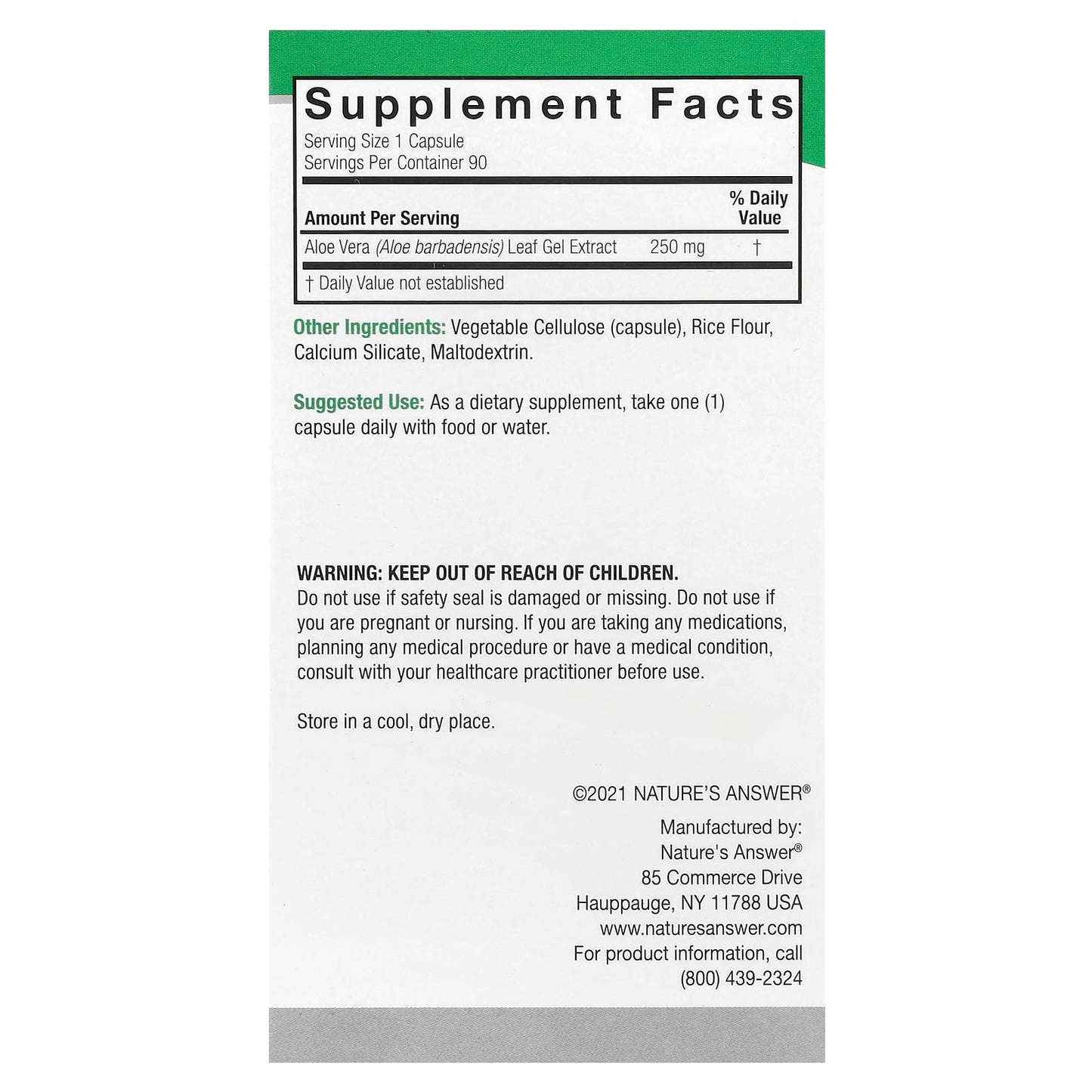 Nature's Answer, Aloe Vera , 250 mg, 90 Vegetarian Capsules - Image 2