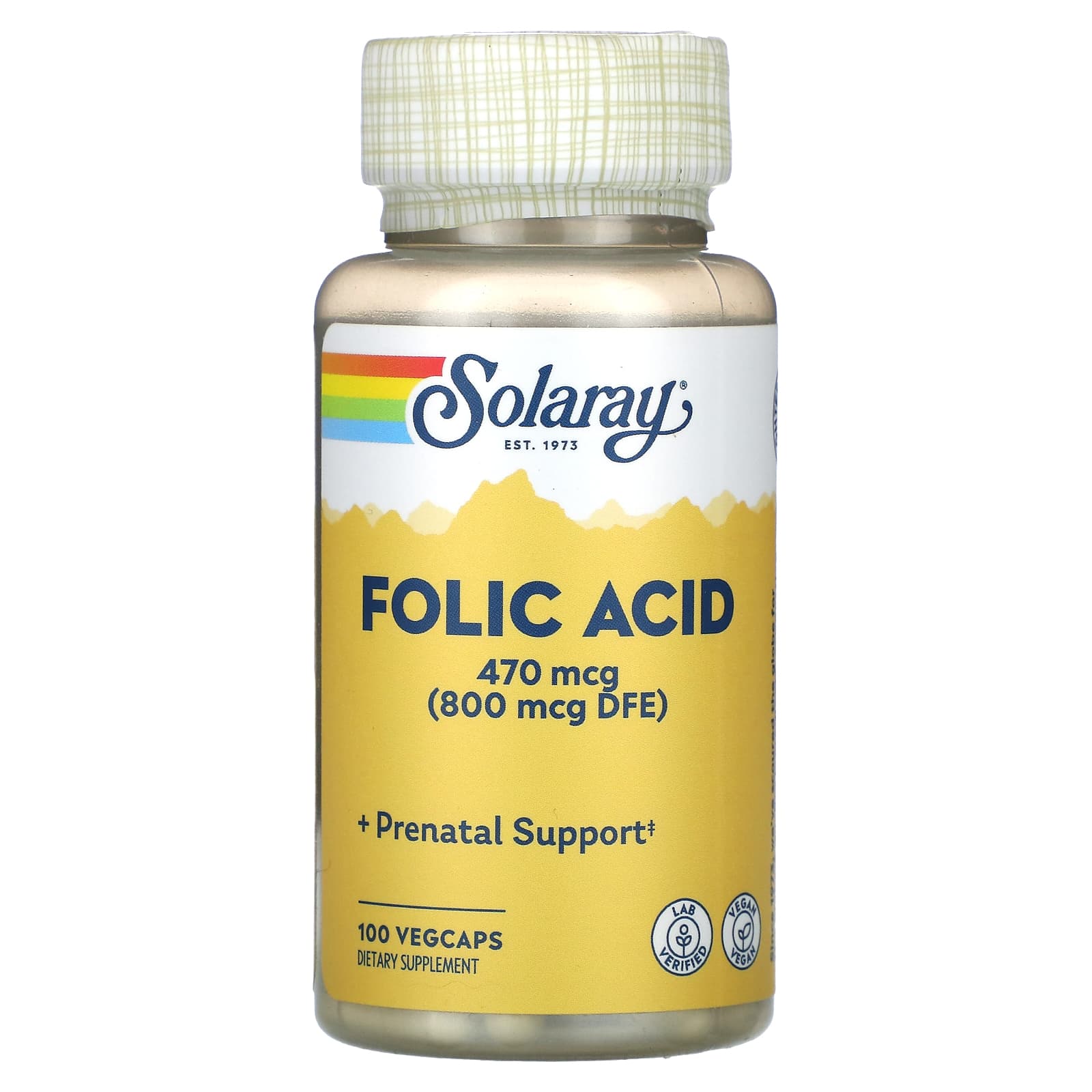 Solaray, Folic Acid, 470 mcg, 100 VegCaps - Image 1