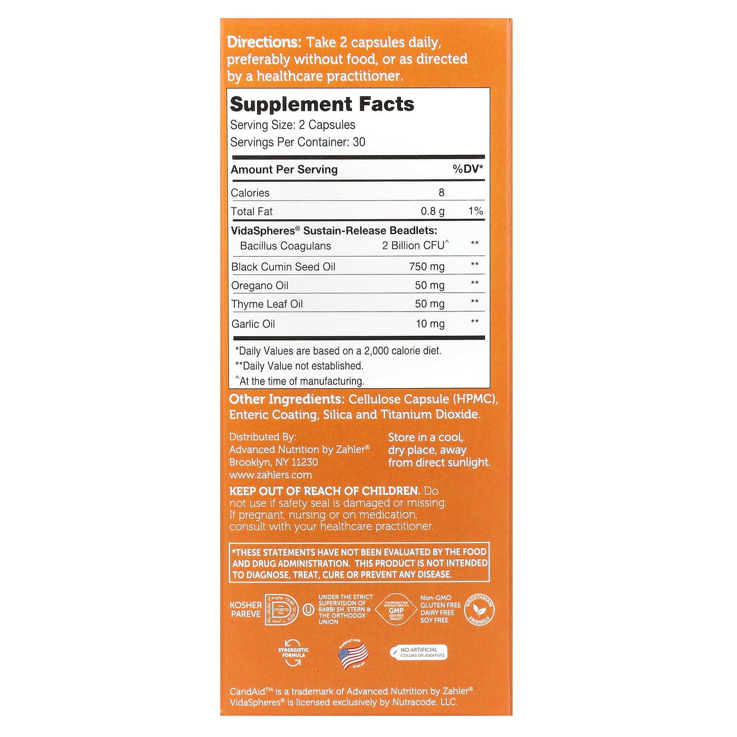 Zahler, CandAid, + Probiotics, 60 Timed Release Capsules - Image 2