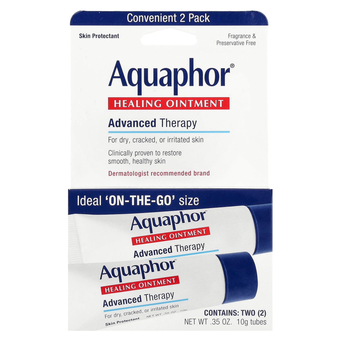 Aquaphor Advanced Therapy Ointment 2 Pack - Fragrance Free, 0.35 oz Each - Image 2