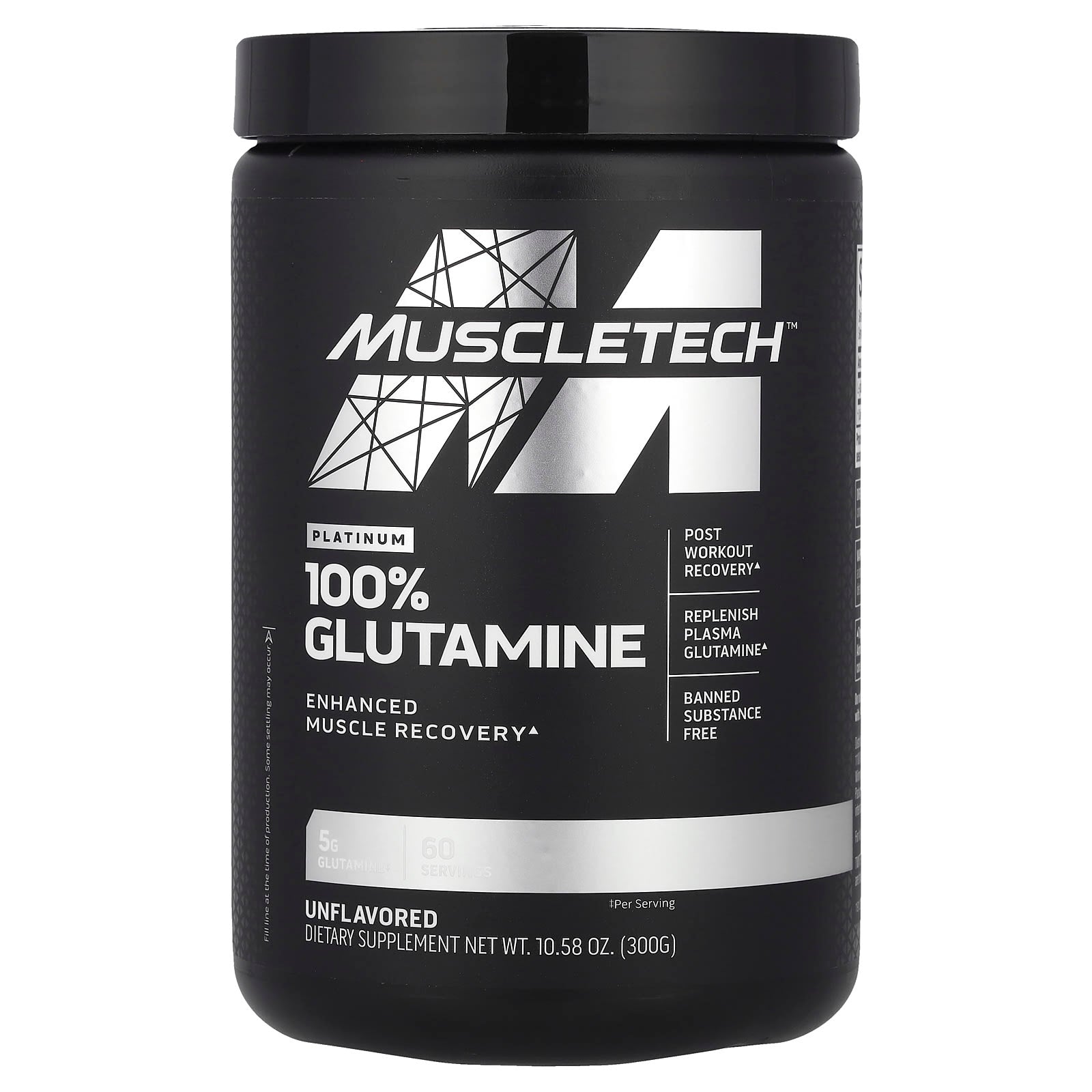 MuscleTech, Platinum 100% Glutamine, Unflavored, 10.58 oz (300 g) - Image 1
