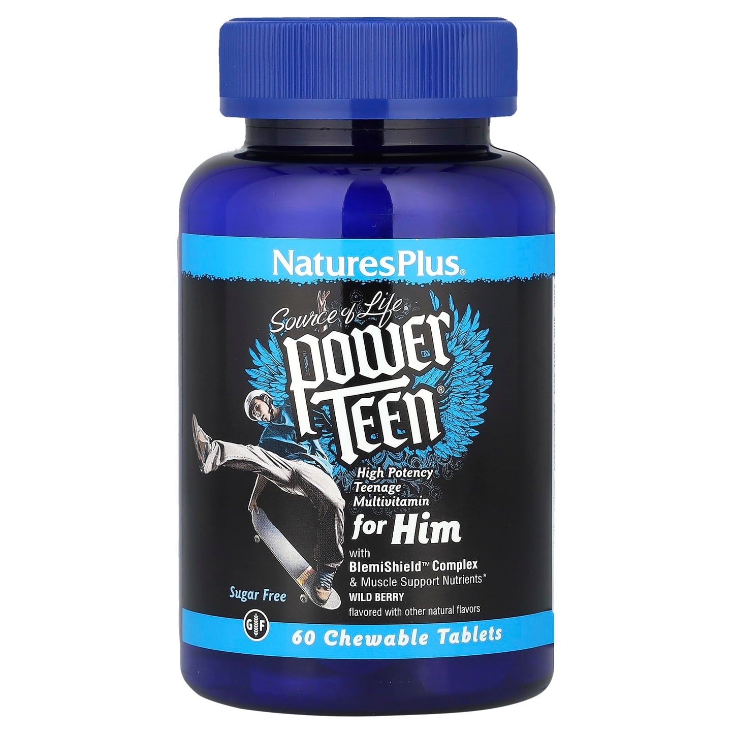 NaturesPlus, Source of Life, Power Teen® for Him, Sugar Free, Wild Berry, 60 Chewable Tablets - Image 1