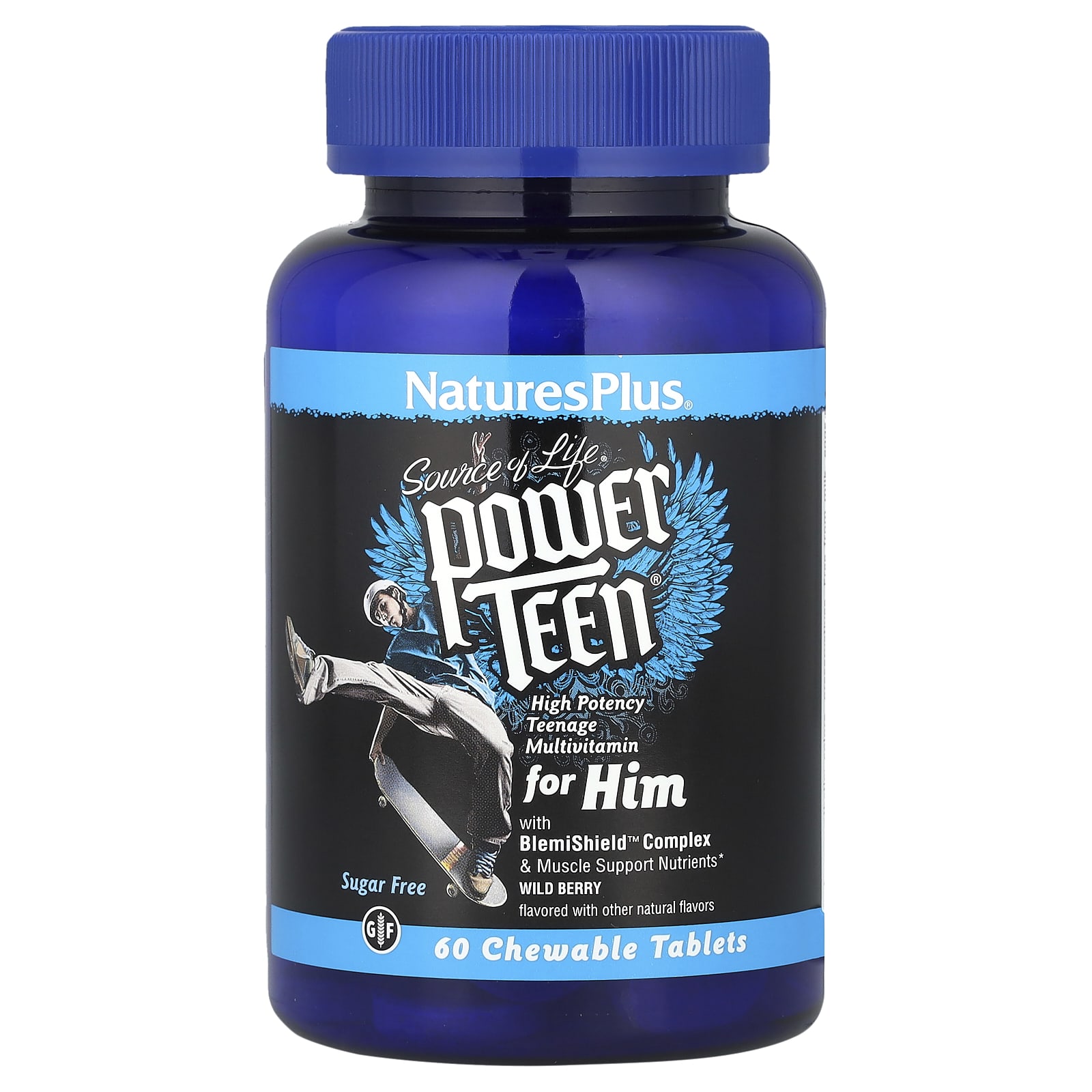 NaturesPlus, Source of Life, Power Teen® for Him, Sugar Free, Wild Berry, 60 Chewable Tablets - Image 1