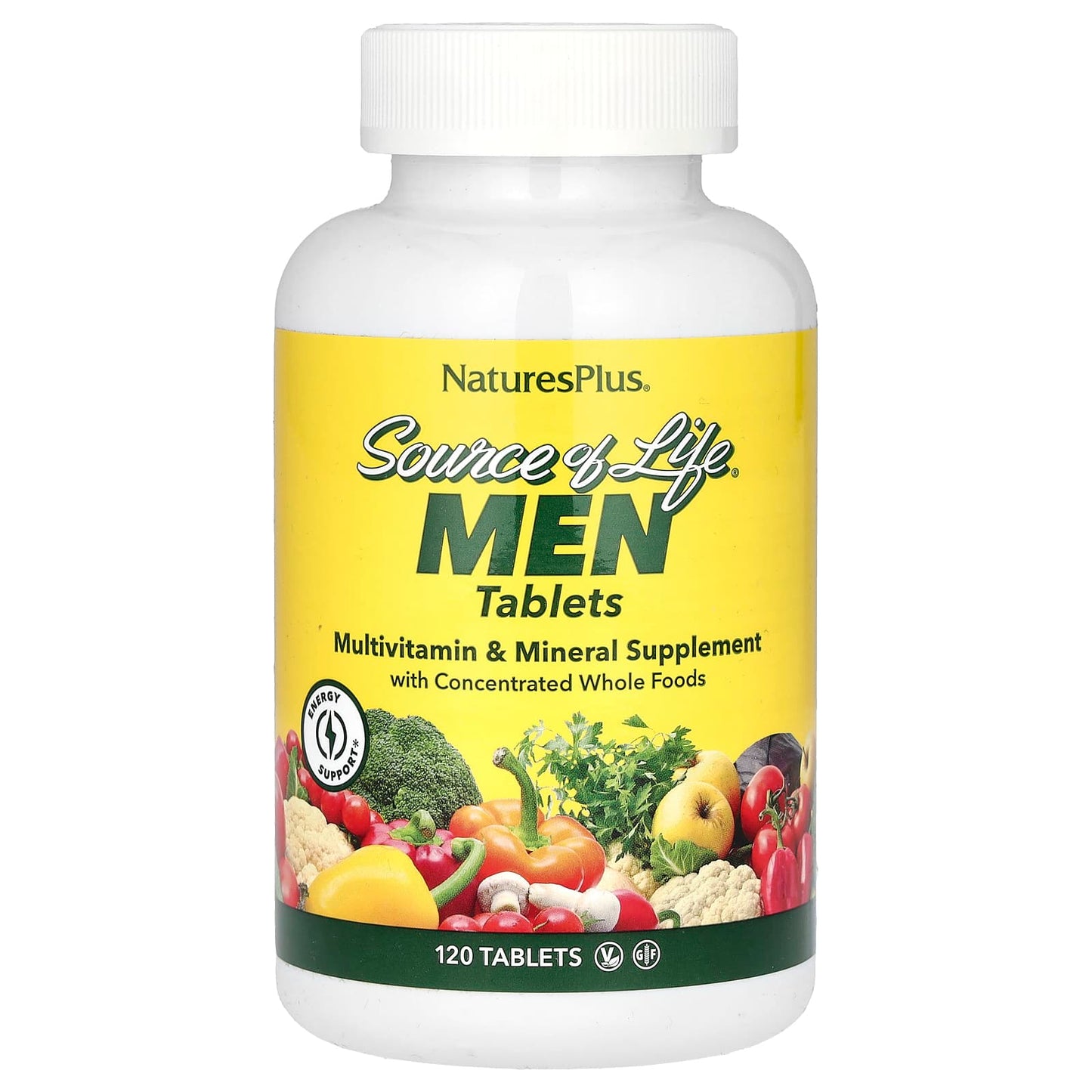 NaturesPlus, Source of Life Men, Multivitamin & Mineral Supplement with Concentrated Whole Foods, Iron-Free, 120 Tablets - Image 1