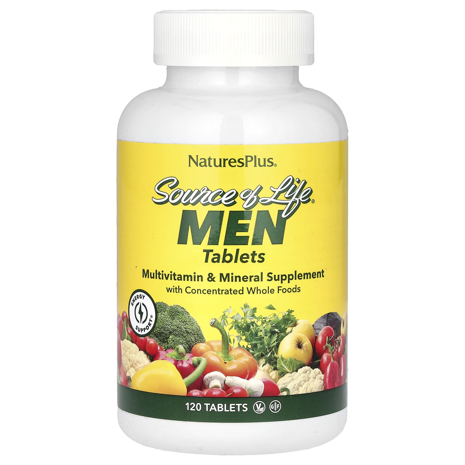 NaturesPlus, Source of Life Men, Multivitamin & Mineral Supplement with Concentrated Whole Foods, Iron-Free, 120 Tablets - Image 1