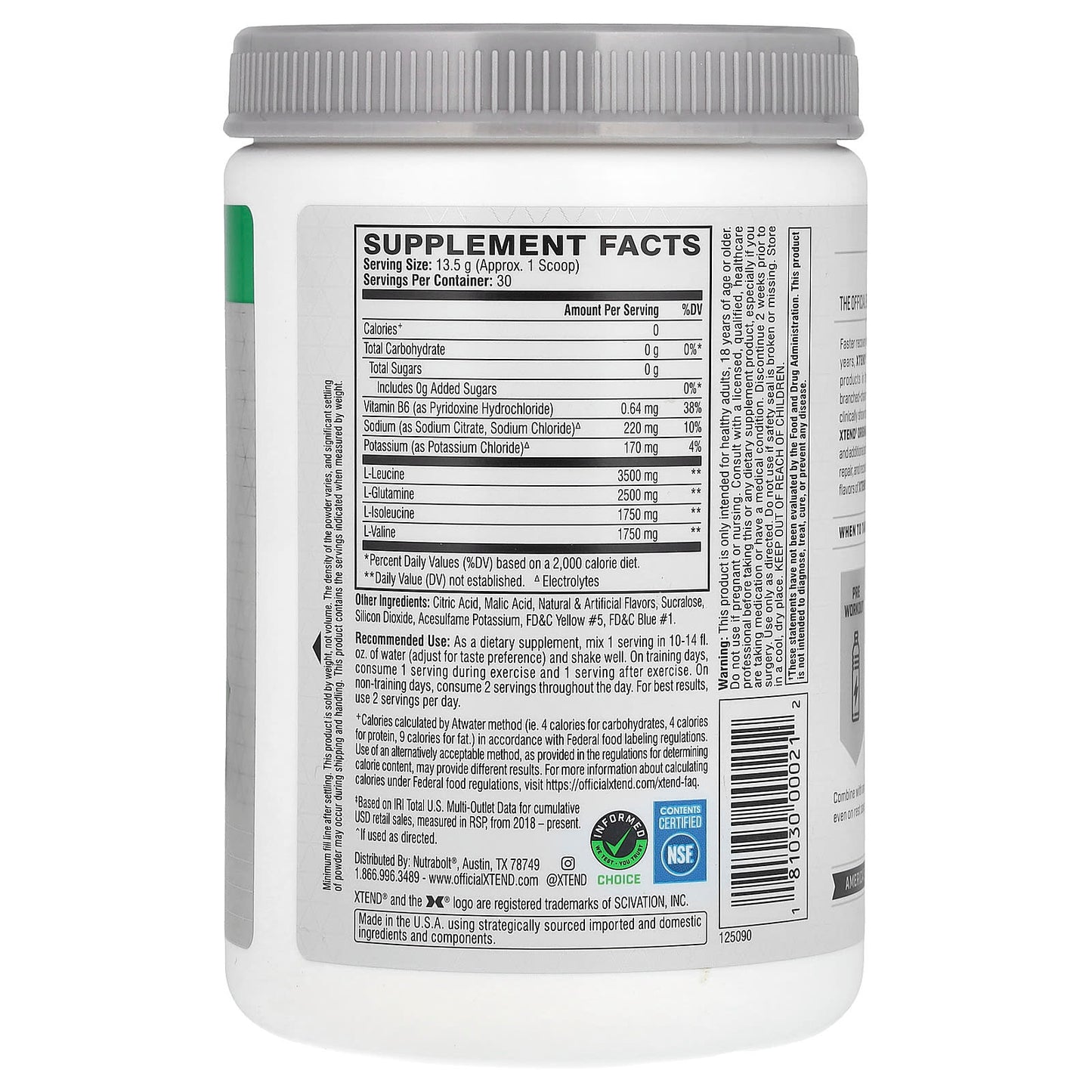 XTEND, The Original 7G BCAA, Lemon-Lime Squeeze, 14.3 oz (405 g) - Image 2