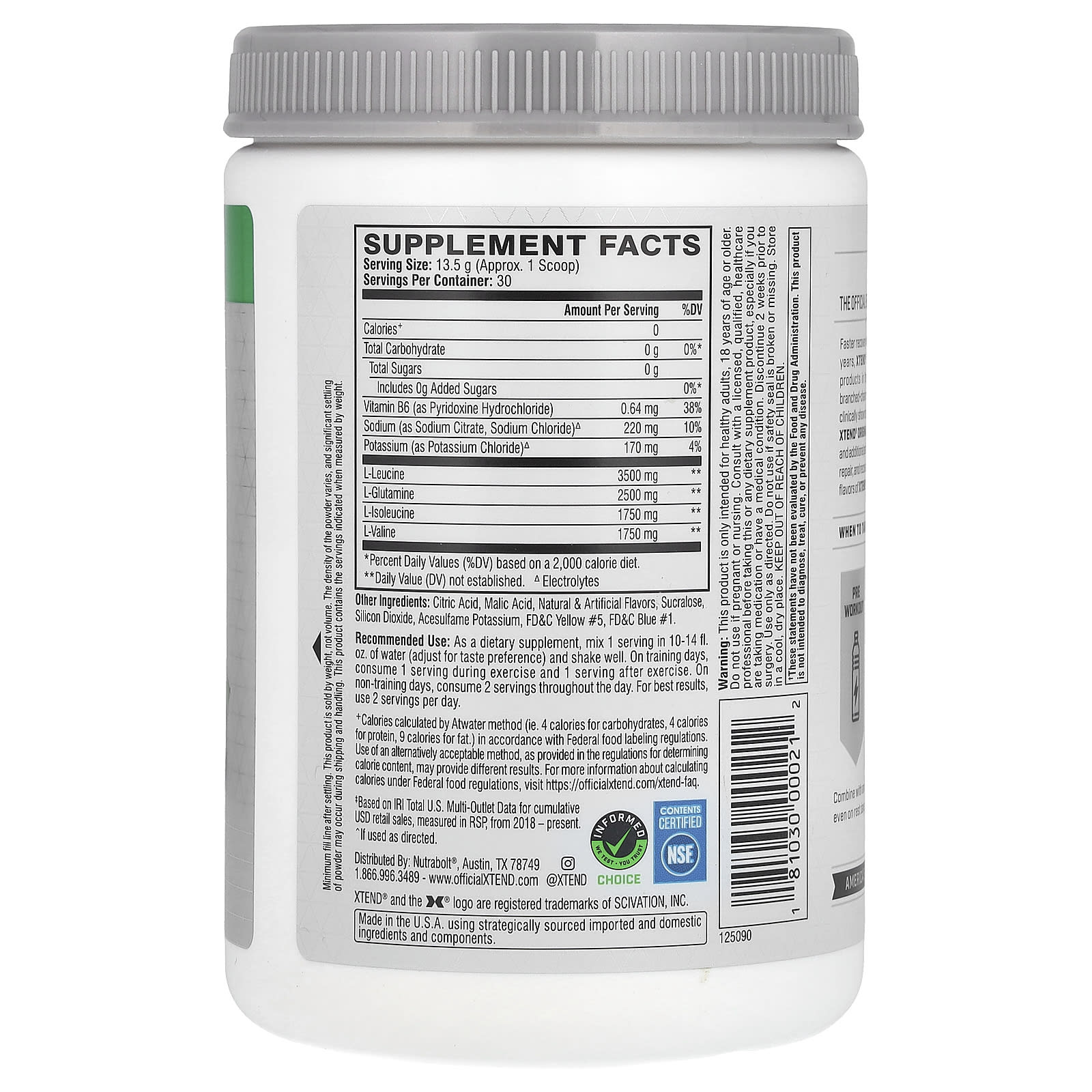 XTEND, The Original 7G BCAA, Lemon-Lime Squeeze, 14.3 oz (405 g) - Image 2