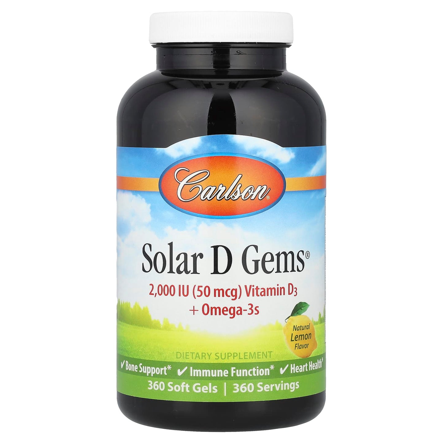 Carlson, Solar D Gems® , Vitamin D3 + Omega-3s, Natural Lemon, 360 Soft Gels