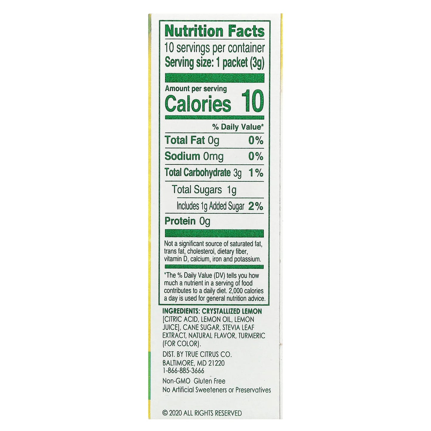 True Citrus, True Lemon®, Original Lemonade, 10 Packets, 0.11 oz (3 g) Each - Image 2