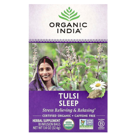 Organic India, Tulsi Tea, Sleep, Caffeine Free, 18 Infusion Bags, 1.14 oz (32.4 g) - Image 1