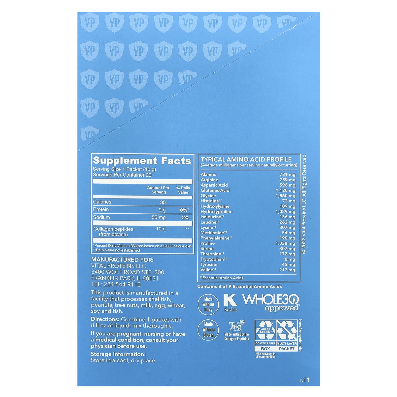 Vital Proteins, Collagen Peptides, Unflavored, 20 Packets, 0.35 oz (10 g) Each - Image 2