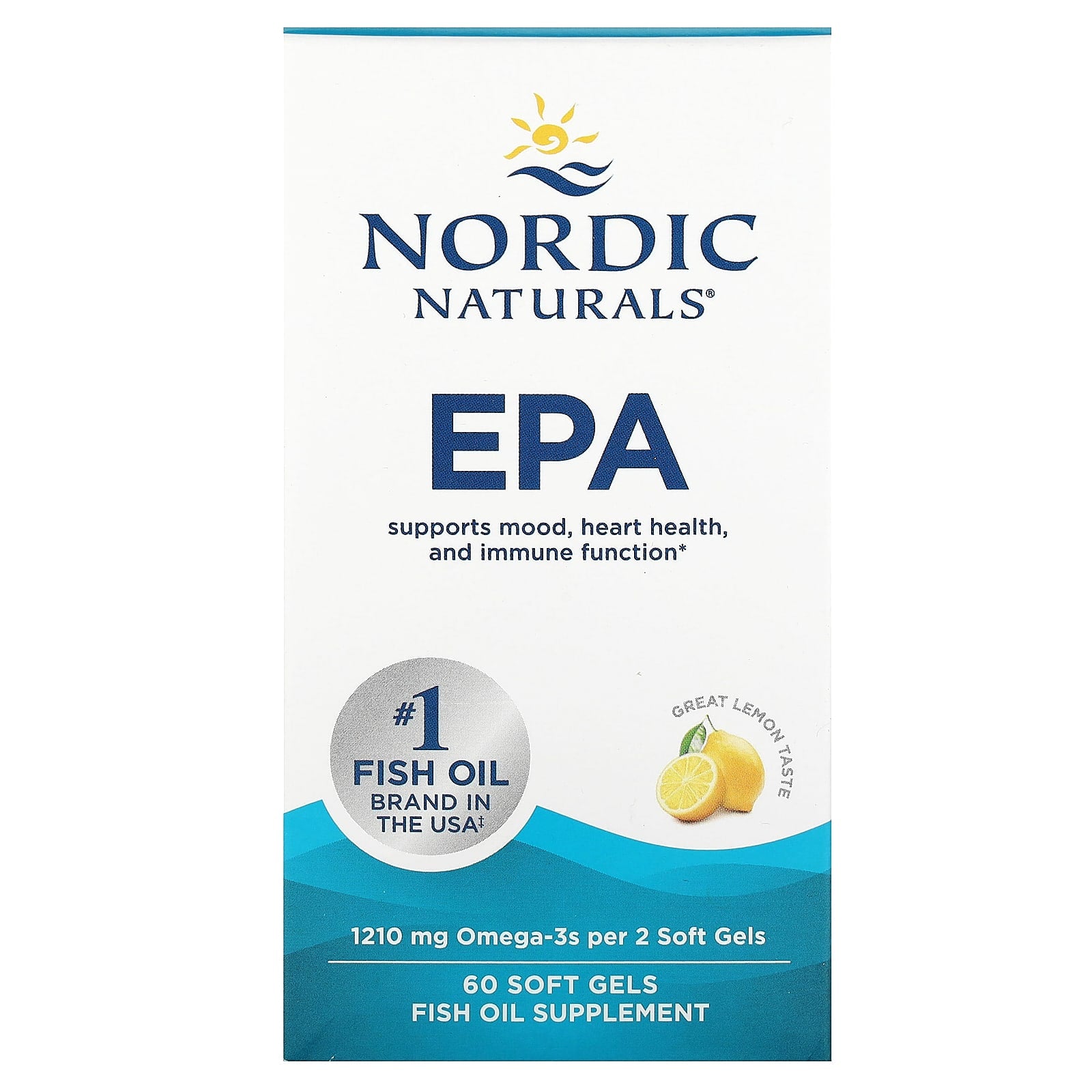 Nordic Naturals, EPA, Lemon, 60 Soft Gels - Image 1