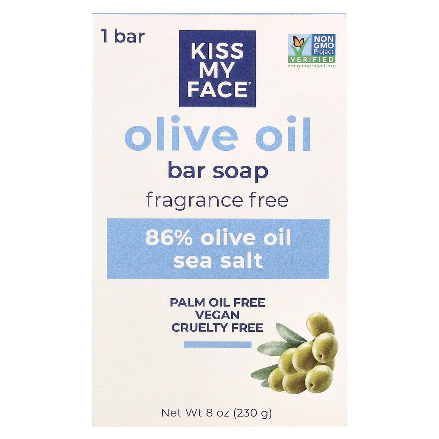 Kiss My Face, Olive Oil Bar Soap, Fragrance Free, 8 oz (230 g) - Image 1