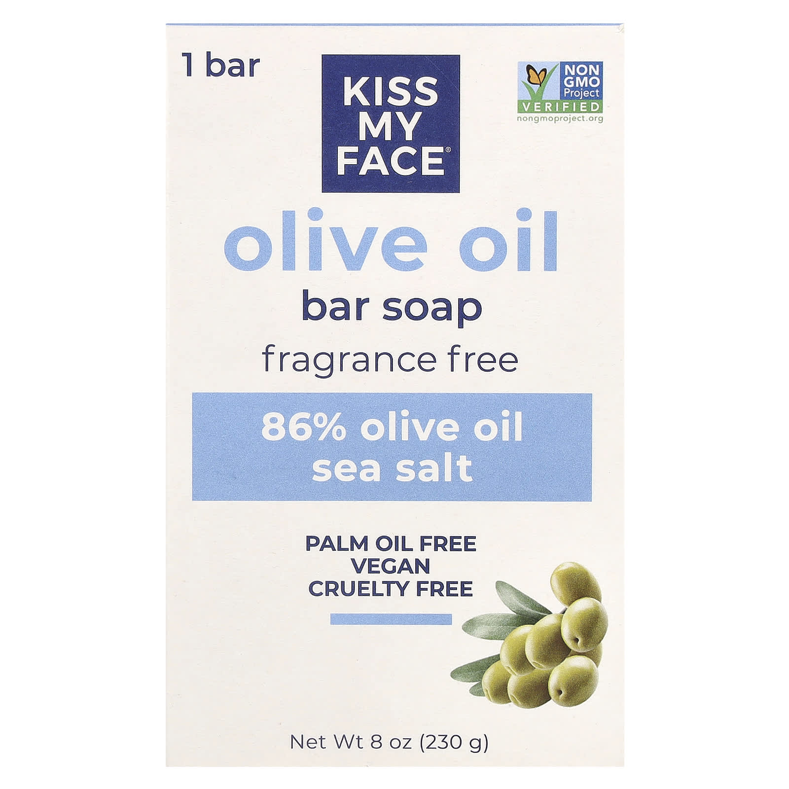 Kiss My Face, Olive Oil Bar Soap, Fragrance Free, 8 oz (230 g) - Image 1