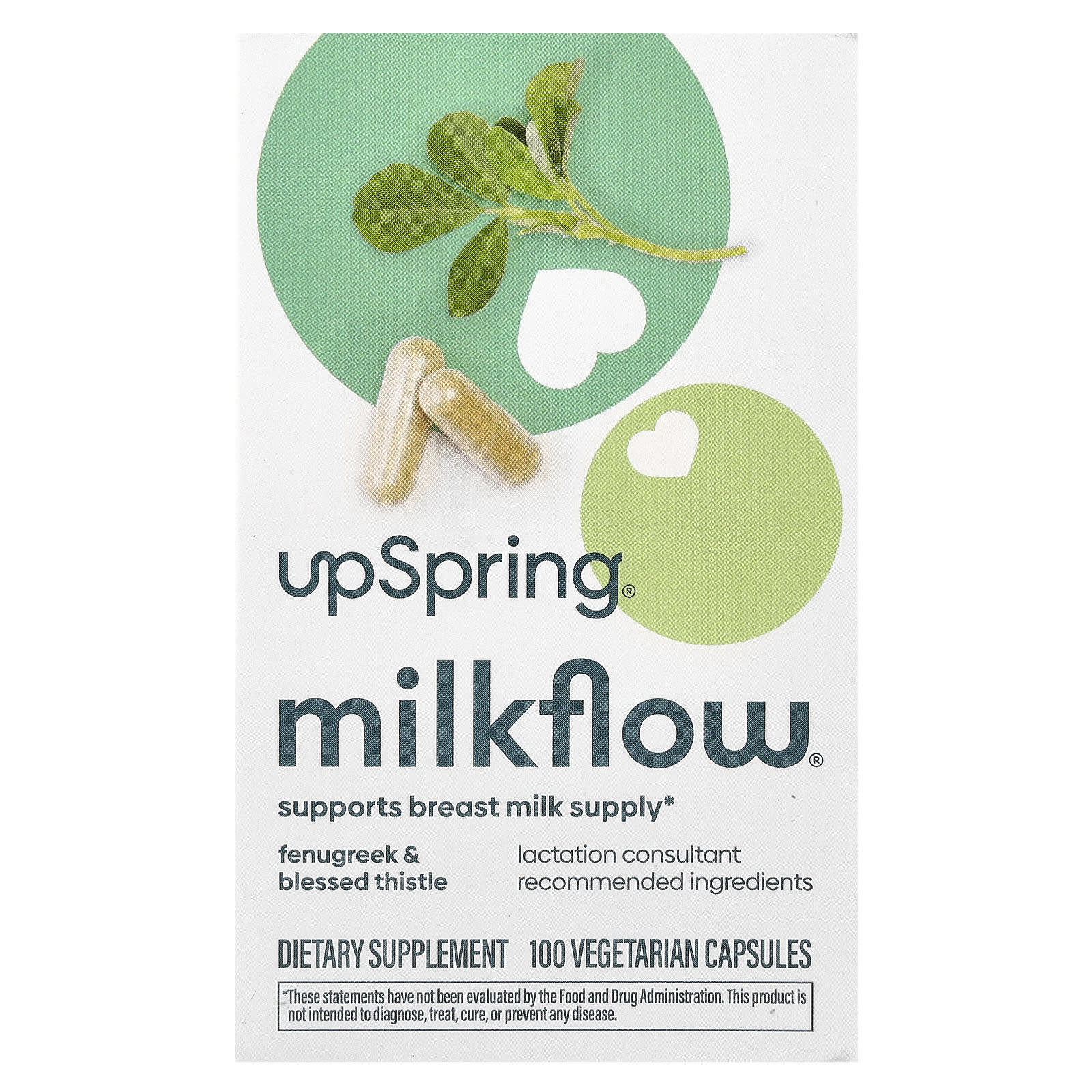UpSpring, Milkflow, Fenugreek & Blessed Thistle, 100 Vegetarian Capsules - Image 1