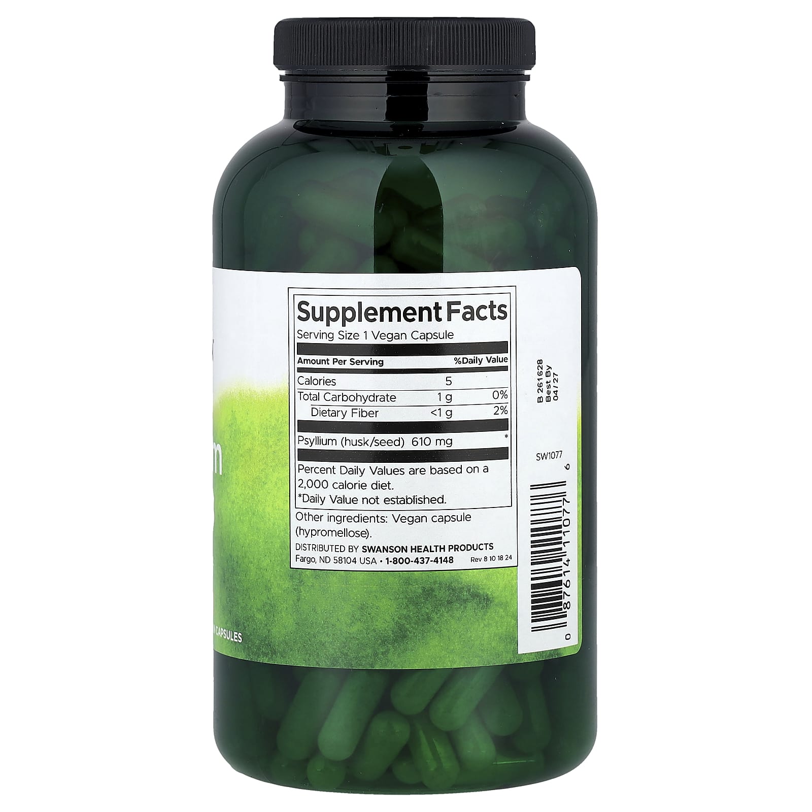 Swanson, Psyllium Husks, 610 mg, 300 Vegan Capsules - Image 2