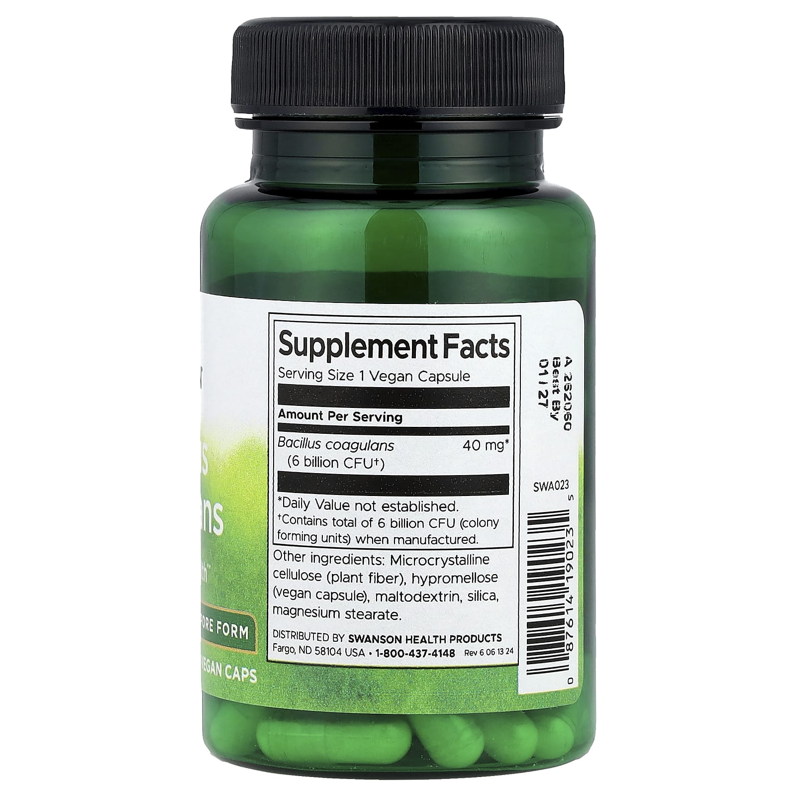 Swanson, Bacillus Coagulans, 6 Billion CFU, 60 Vegan Caps