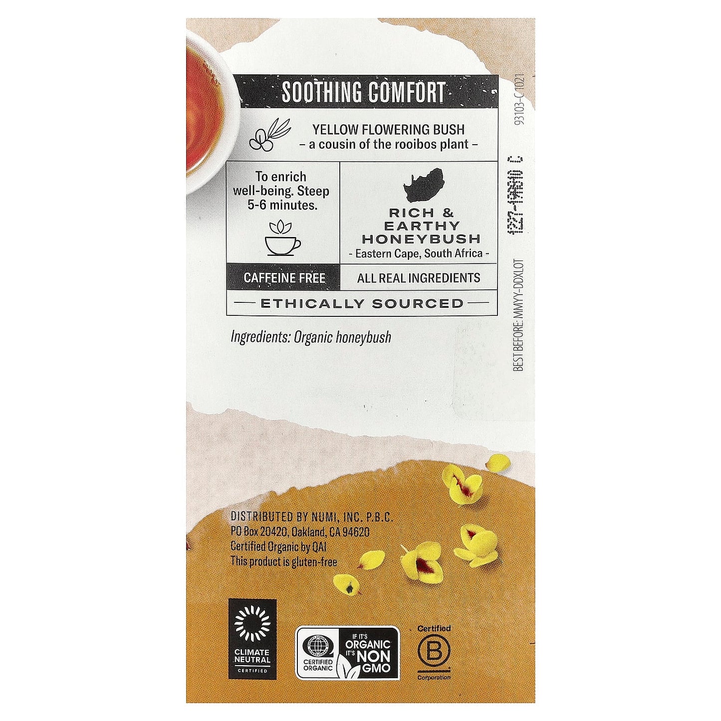 Numi Tea, Organic Herbal Teasan, Honeybush, Caffeine Free, 18 Non-GMO Tea Bags, 1.52 oz (43.2 g) - Image 2
