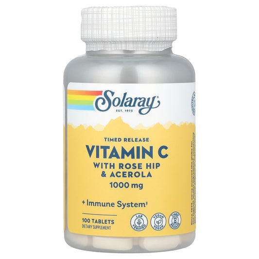 Solaray, Timed Release Vitamin C with Rose Hip & Acerola, 1,000 mg, 100 Tablets - Image 1