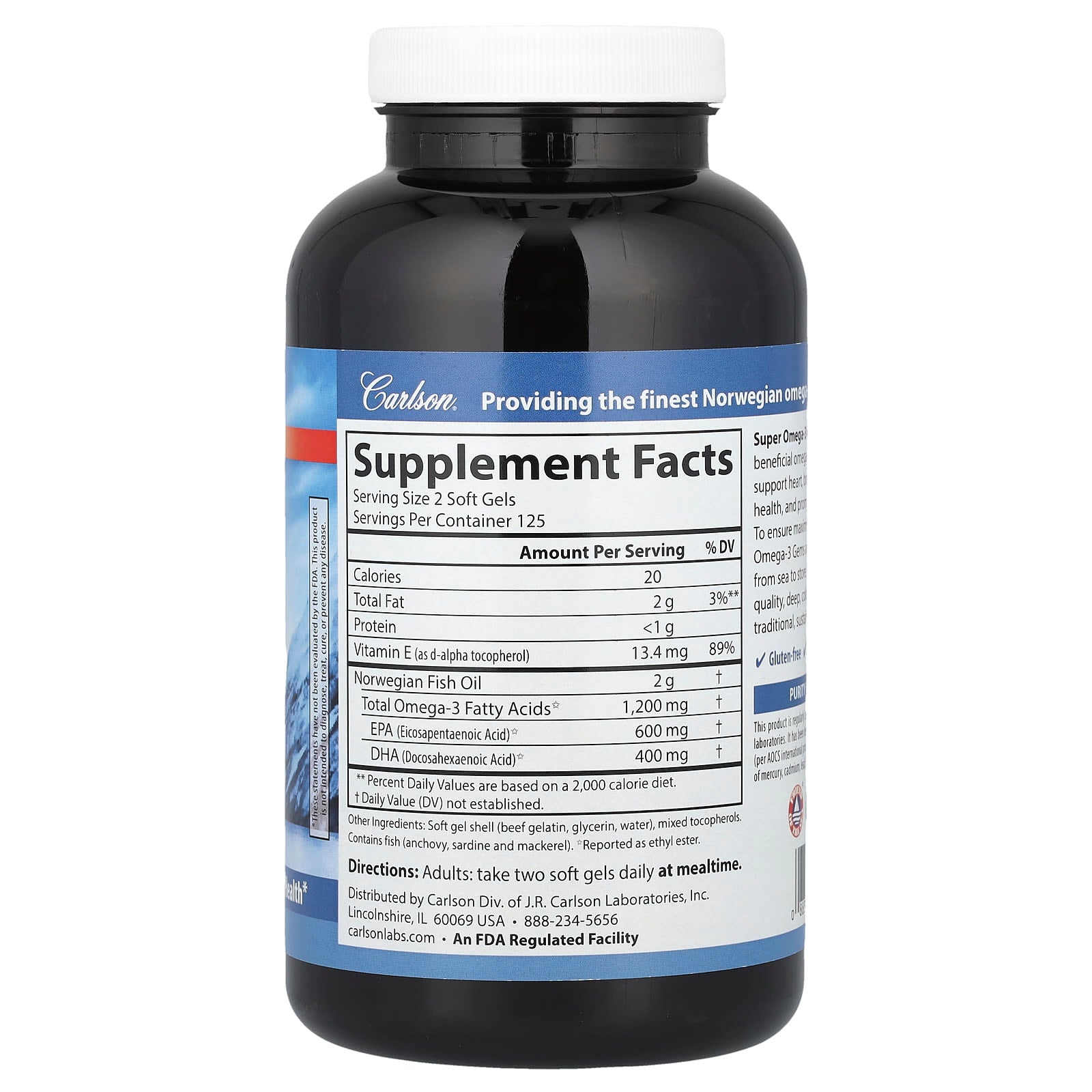 Wild Caught Omega-3 Supplements by Carlson - 250 Soft Gels - Image 2