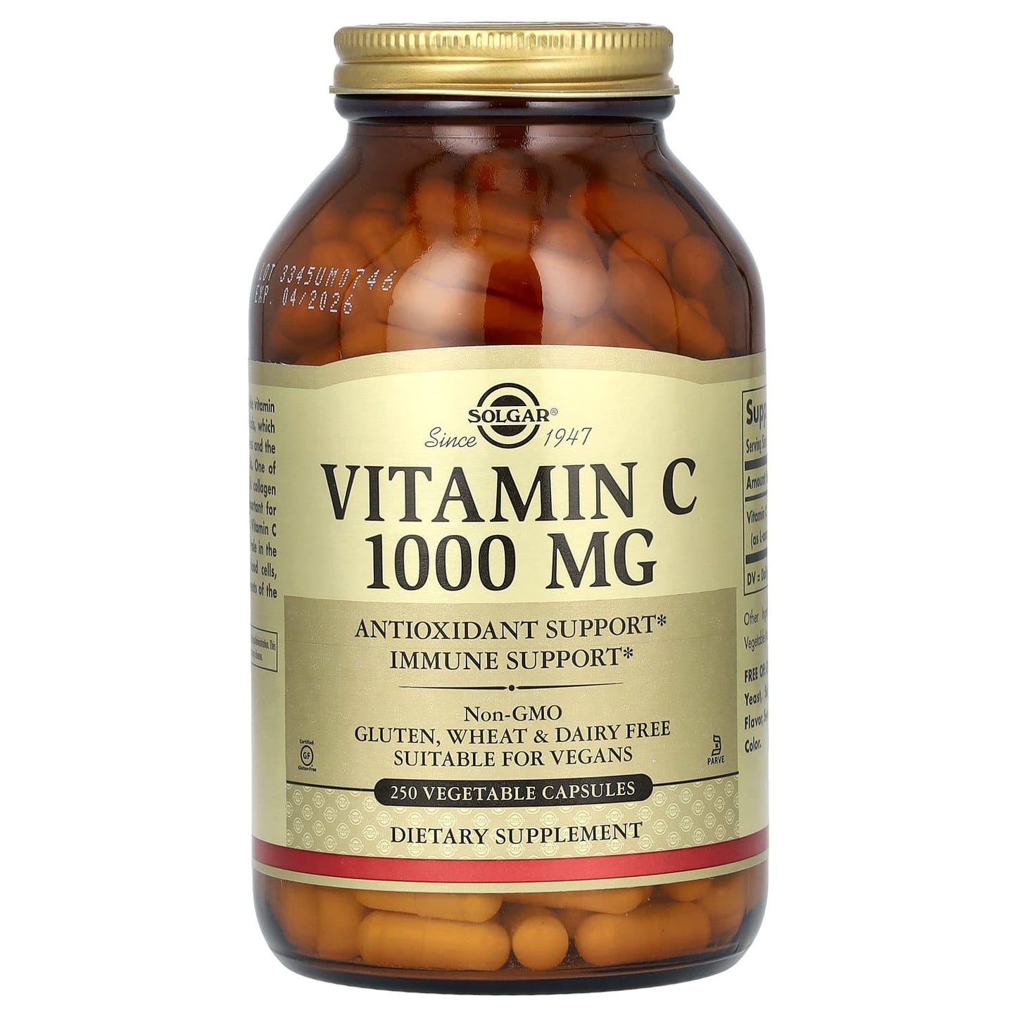 Solgar, Vitamin C, 1,000 mg, 250 Vegetable Capsules - Image 1