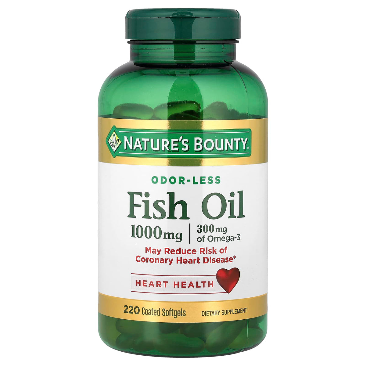 Nature's Bounty, Odor-Less Fish Oil, 1,000 mg, 220 Coated Softgels - Image 1