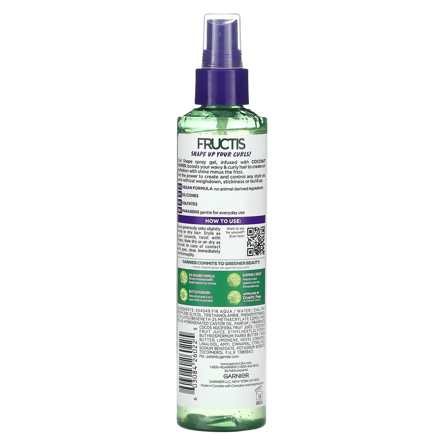 Garnier Fructis Curl Shape Defining Spray Gel, 8.5 fl oz (250 ml) - Cruelty Free & Vegan - Image 2