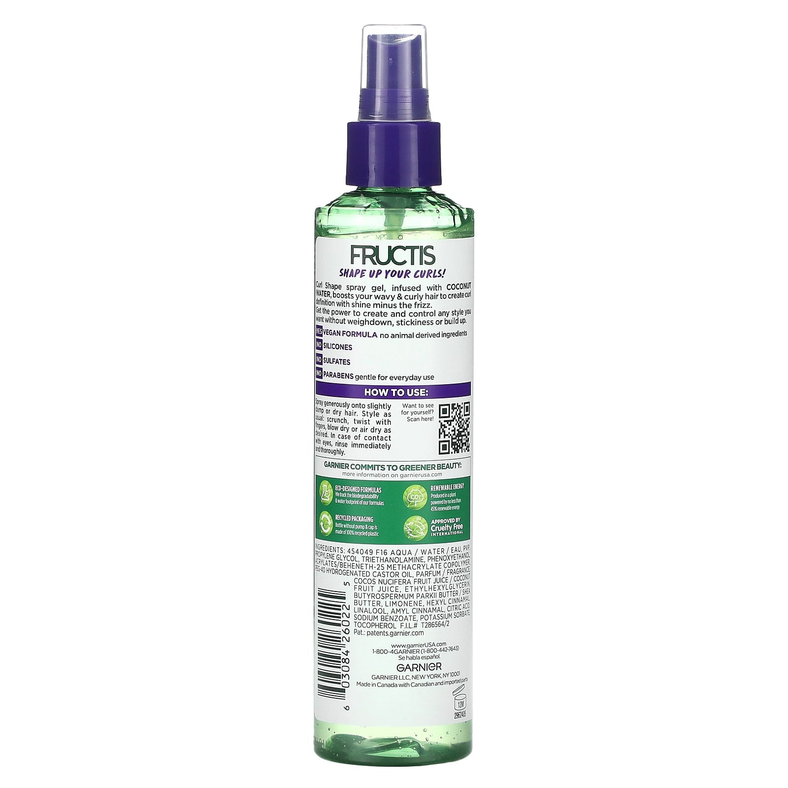 Garnier Fructis Curl Shape Defining Spray Gel, 8.5 fl oz (250 ml) - Cruelty Free & Vegan - Image 2