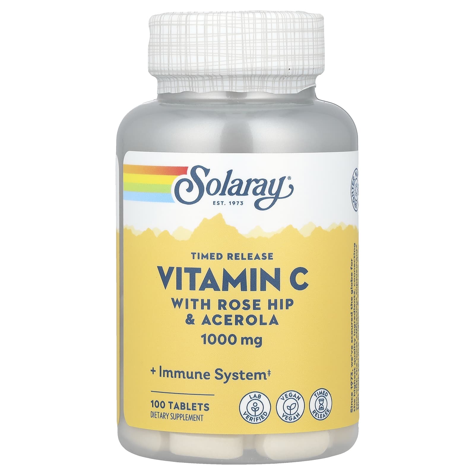 Solaray, Timed Release Vitamin C with Rose Hip & Acerola, 1,000 mg, 100 Tablets - Image 1