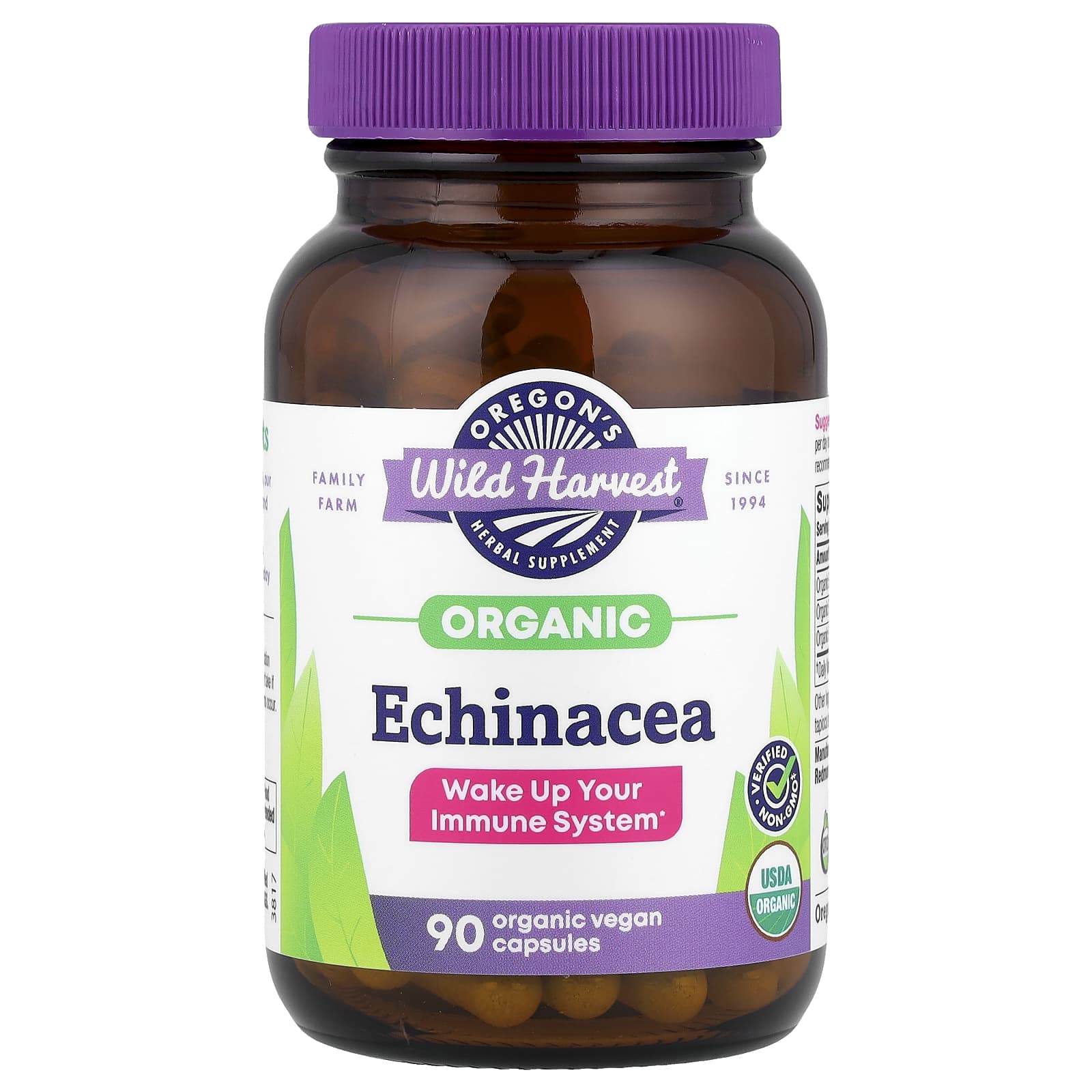 Oregon's Wild Harvest, Organic Echinacea, 90 Organic Vegan Capsules - Image 1