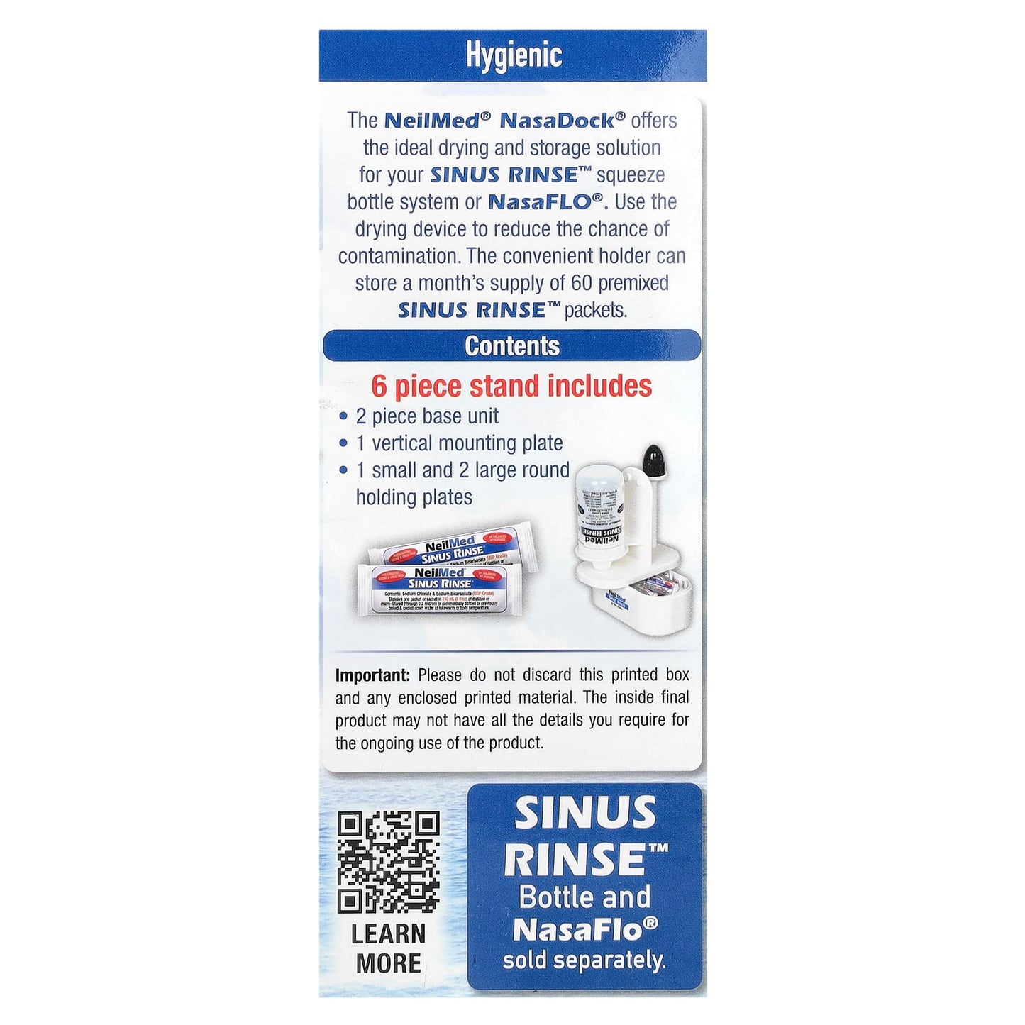 NeilMed, NasaDock® Plus, Drying Stand with Sachets Storage, White, 1 NasaDock® Plus Stand - Image 2