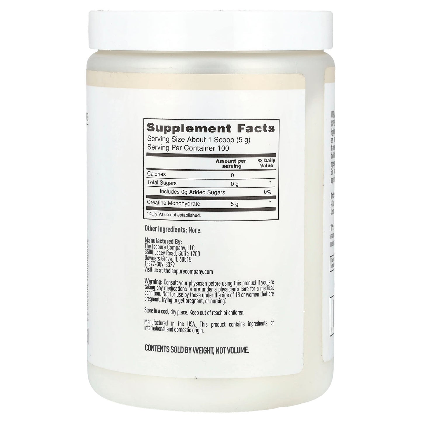 Unflavored Creatine Monohydrate Powder by Isopure - 500g, 1.1lb - Image 2