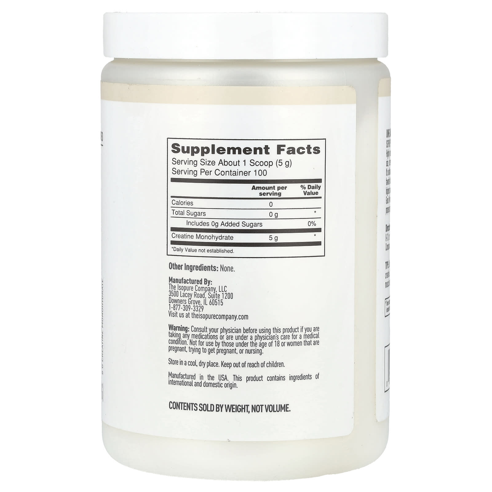 Unflavored Creatine Monohydrate Powder by Isopure - 500g, 1.1lb - Image 2