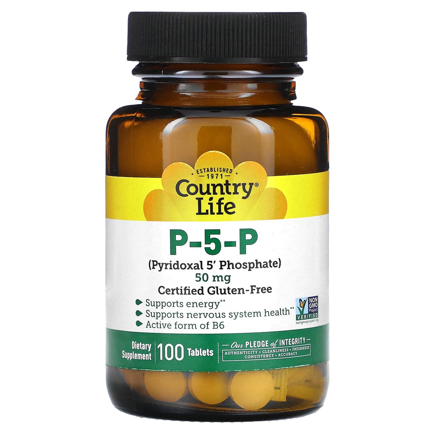 Country Life P-5-P, 50mg, 100 Tablets - Energy & Immune Support - Image 1