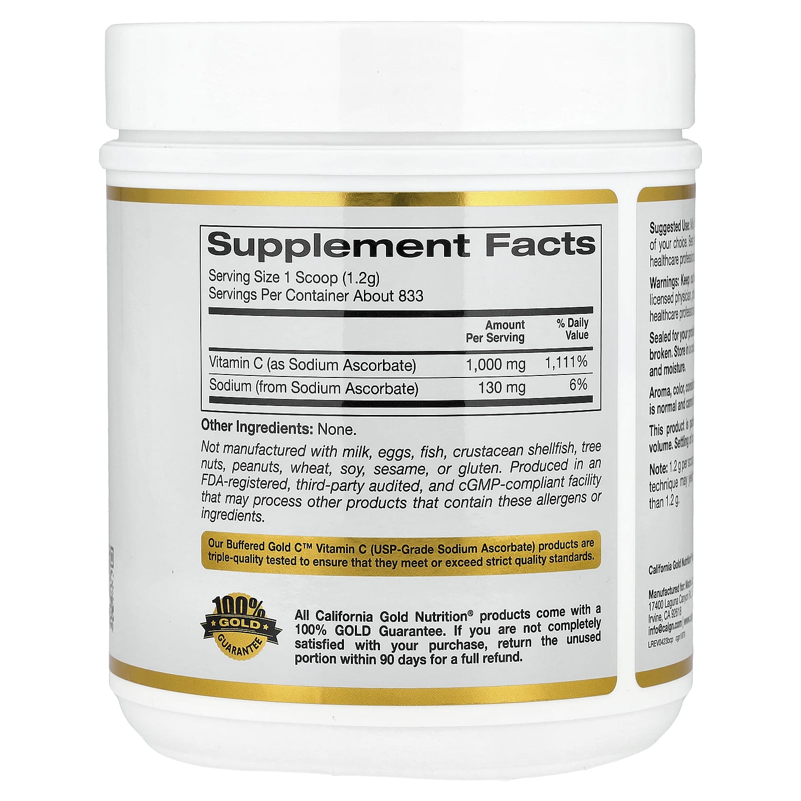 Non-Acidic Vitamin C Powder | Buffered Gold C™ by California Gold Nutrition - Image 2
