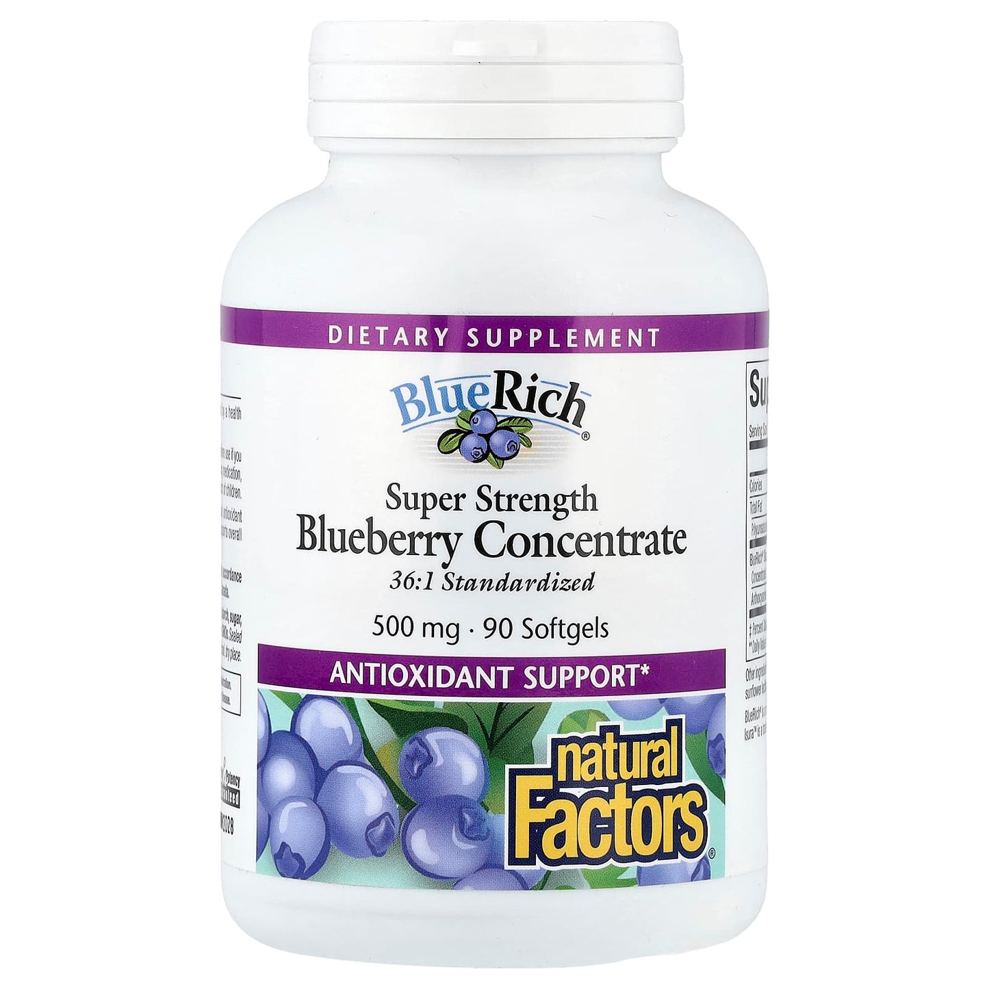 Natural Factors, BlueRich®, Super Strength Blueberry Concentrate, 500 mg, 90 Softgels - Image 1