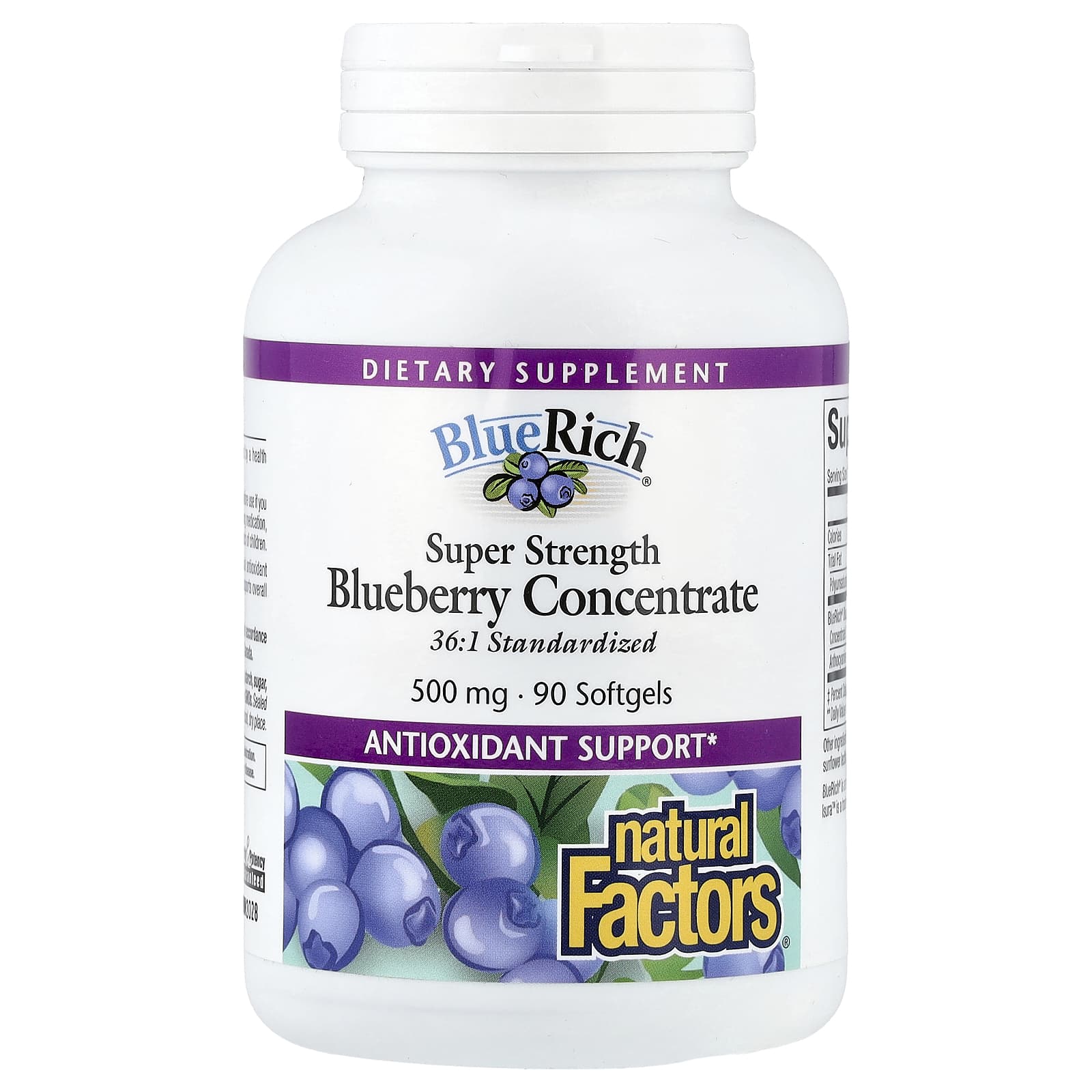 Natural Factors, BlueRich®, Super Strength Blueberry Concentrate, 500 mg, 90 Softgels - Image 1