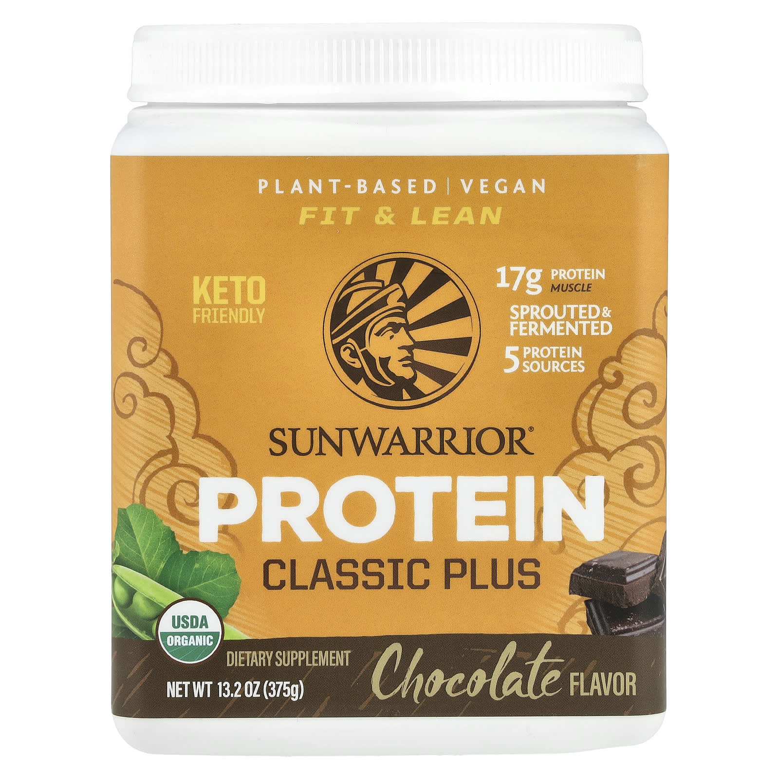 Sunwarrior, Classic Plus Protein, Chocolate, 13.2 oz (375 g) - Image 1