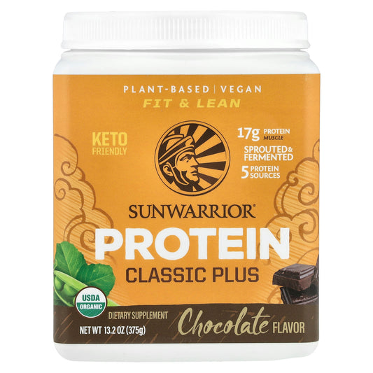 Sunwarrior, Classic Plus Protein, Chocolate, 13.2 oz (375 g) - Image 1