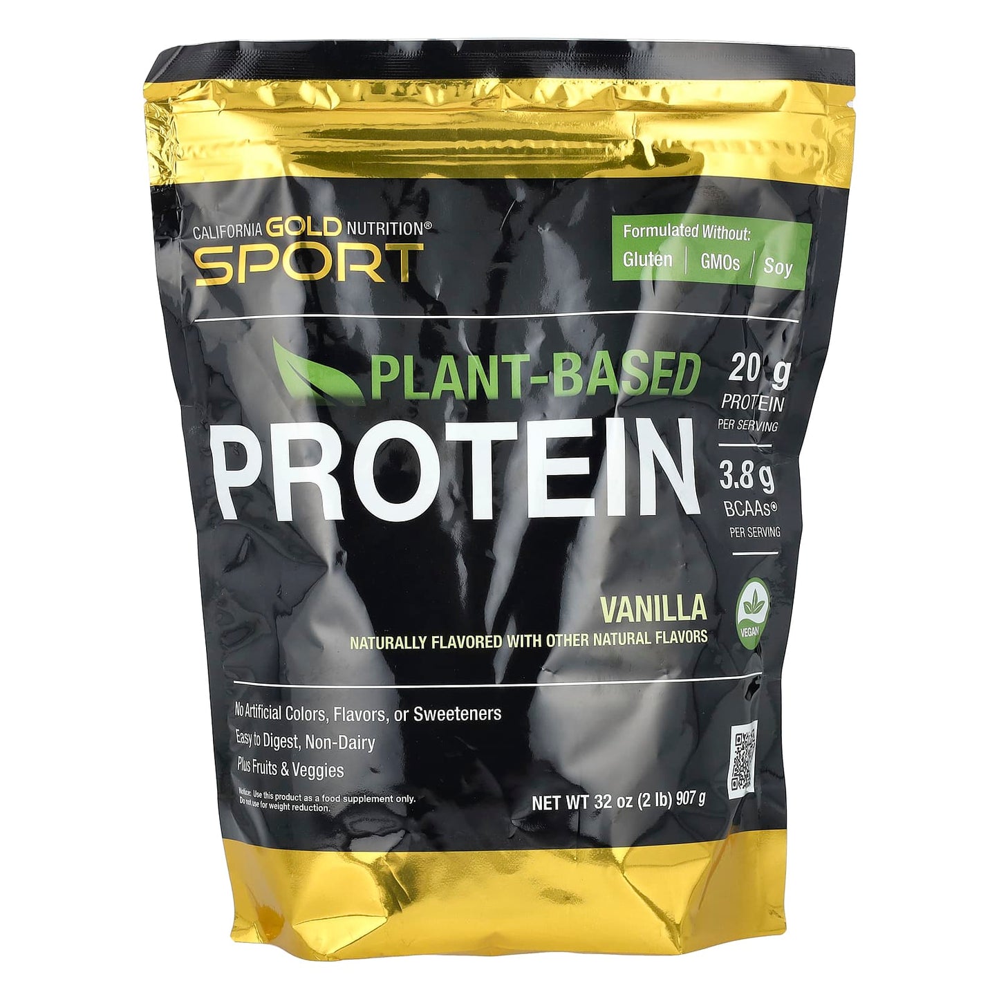 California Gold Nutrition Sport Vegan Protein with Pea Protein and Brown Rice, Vanilla, 2lb - Image 1