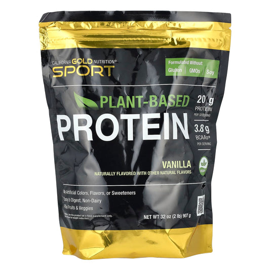 California Gold Nutrition Sport Vegan Protein with Pea Protein and Brown Rice, Vanilla, 2lb - Image 1