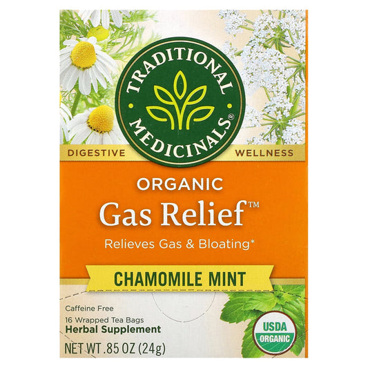 Traditional Medicinals, Organic Gas Relief, Chamomile Mint, Caffeine Free, 16 Wrapped Tea Bags, 0.85 oz (24 g) - Image 1