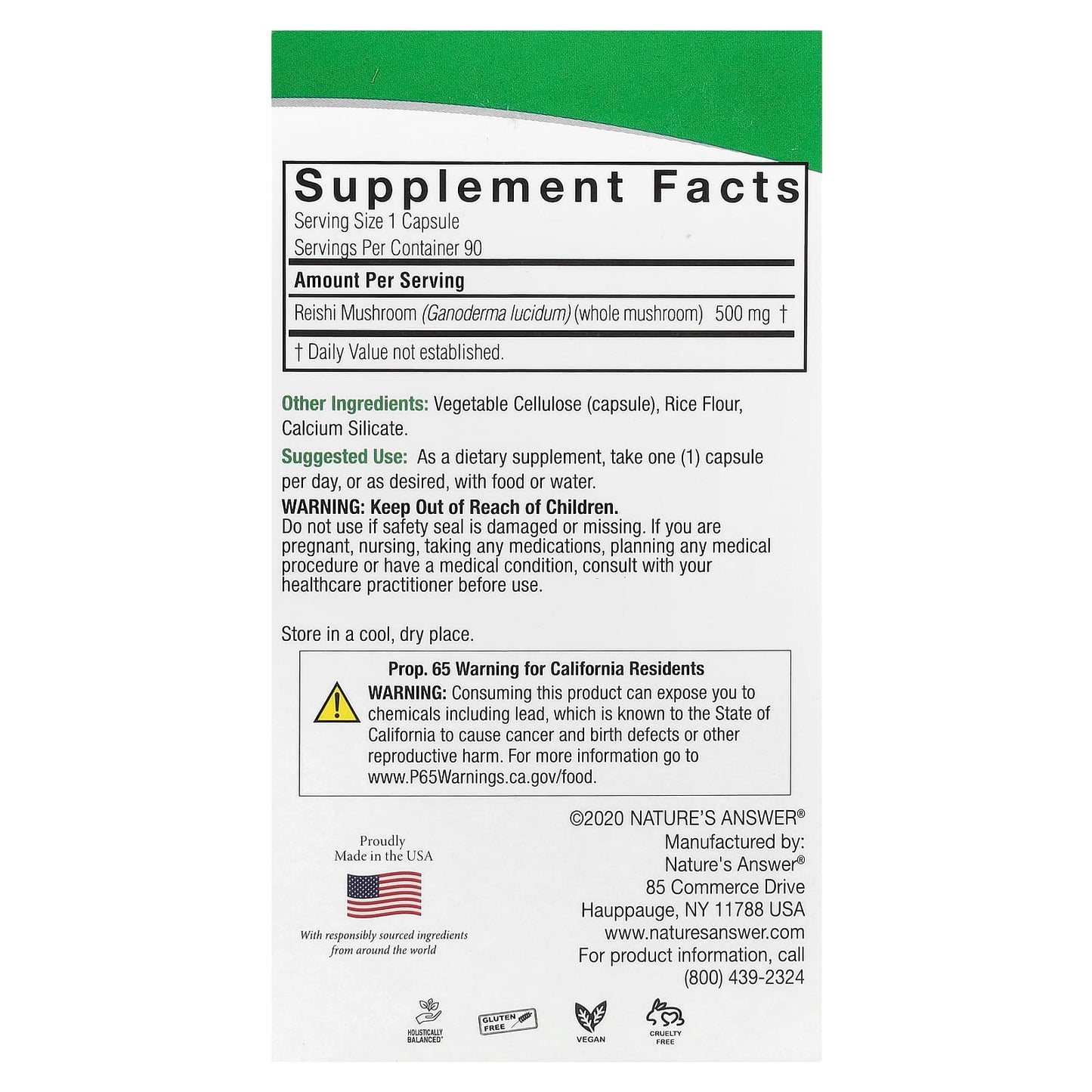 Nature's Answer, Reishi, 500 mg, 90 Vegetarian Capsules - Image 2