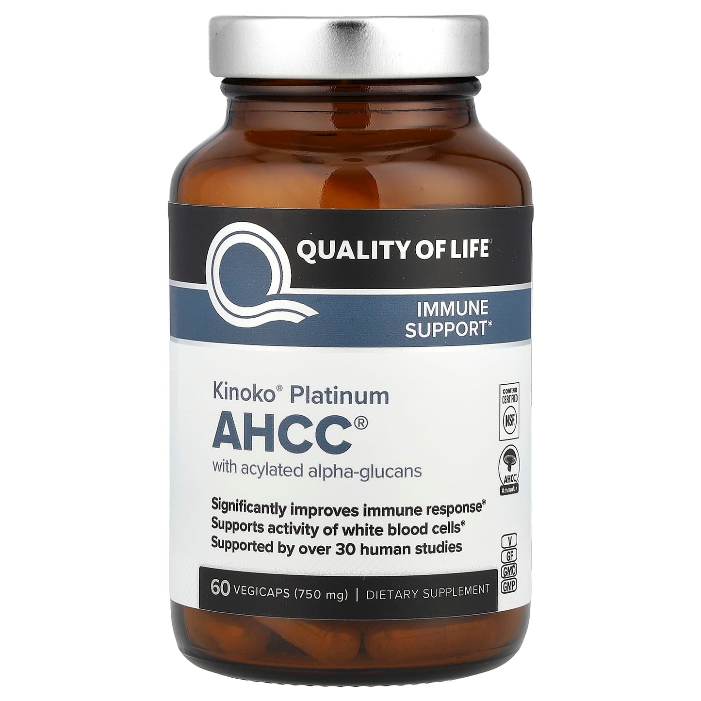 Quality of Life, Kinoko® Platinum AHCC® with Acylated Alpha-Glucans, 60 Vegicaps - Image 1