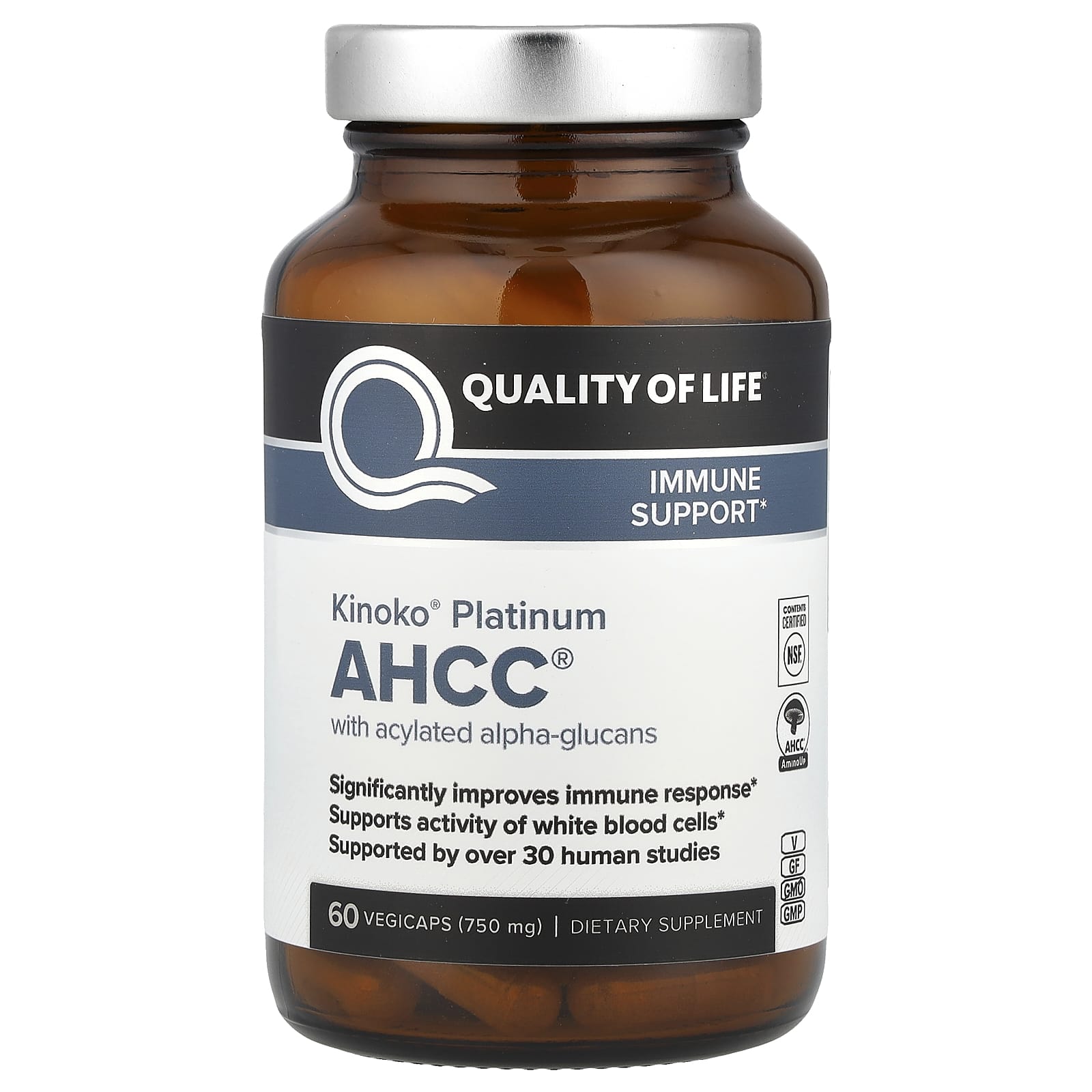 Quality of Life, Kinoko® Platinum AHCC® with Acylated Alpha-Glucans, 60 Vegicaps - Image 1