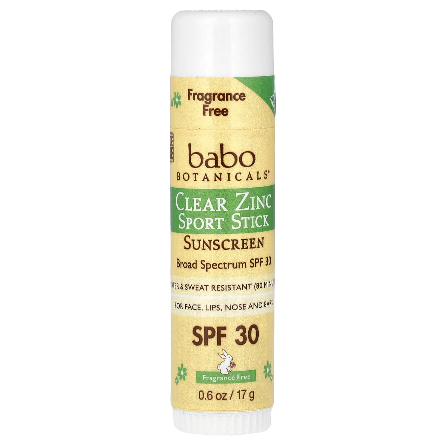 Non-Nano Zinc Oxide Sunscreen Stick by Babo Botanicals, SPF 30, Fragrance Free - Image 1