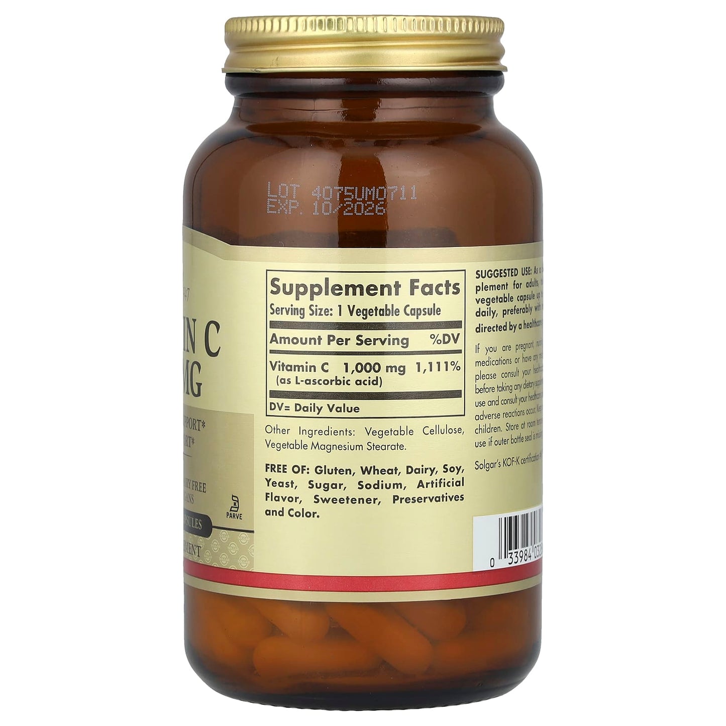 Solgar, Vitamin C, 1,000 mg, 100 Vegetable Capsules - Image 2