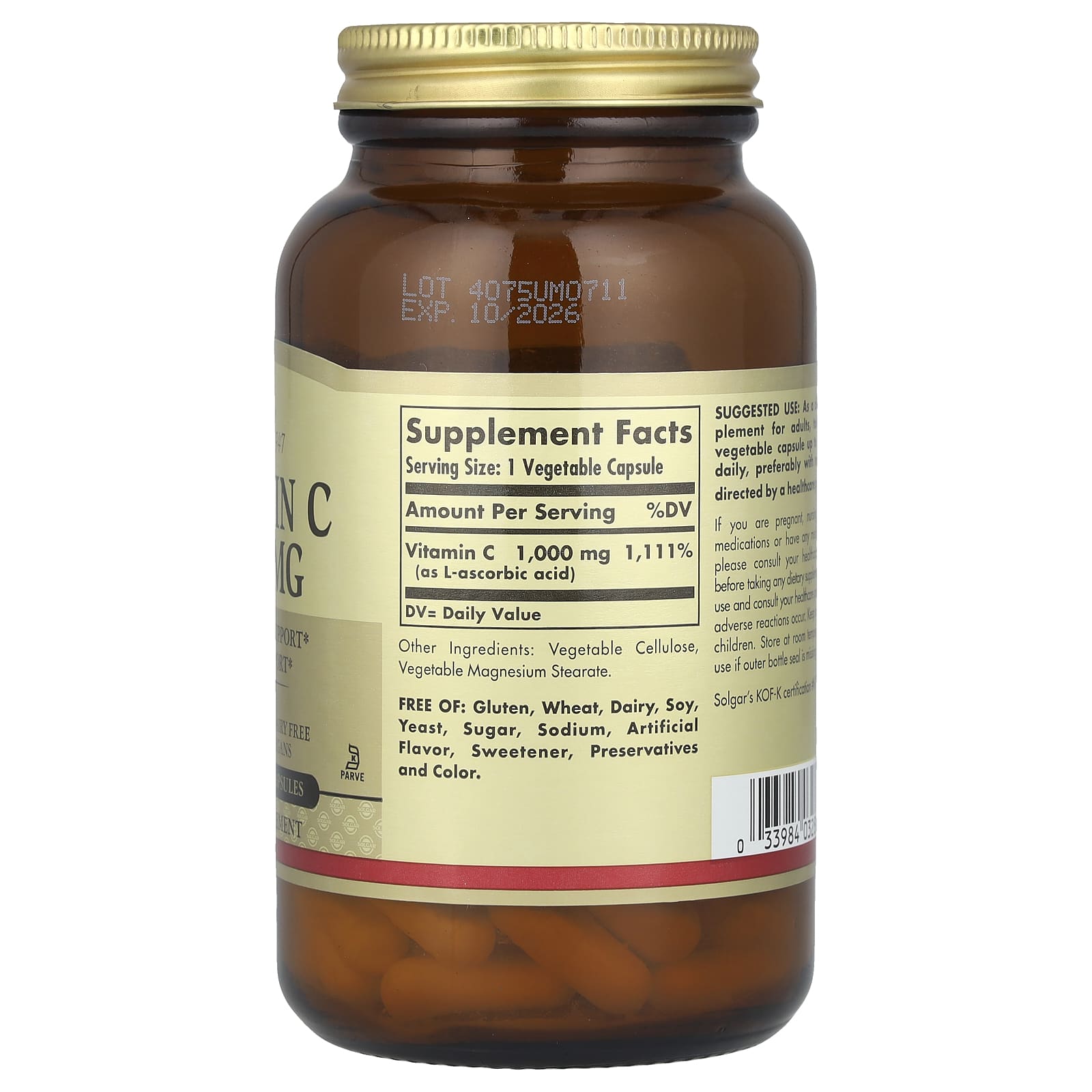 Solgar, Vitamin C, 1,000 mg, 100 Vegetable Capsules - Image 2