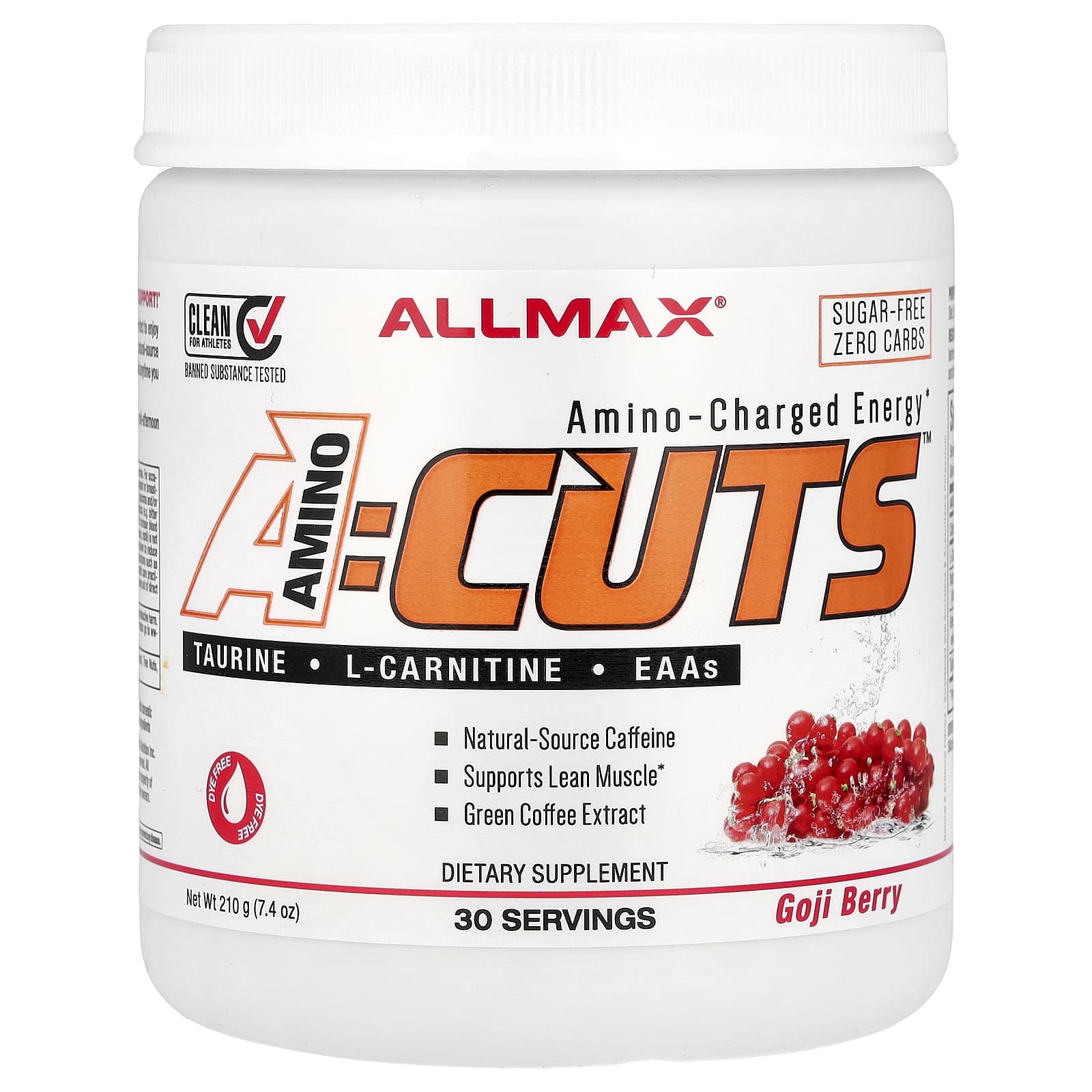 ALLMAX Amino-Charged Energy with Goji Berry - Sugar-Free, Gluten-Free, 7.4 oz (210 g) - Image 1