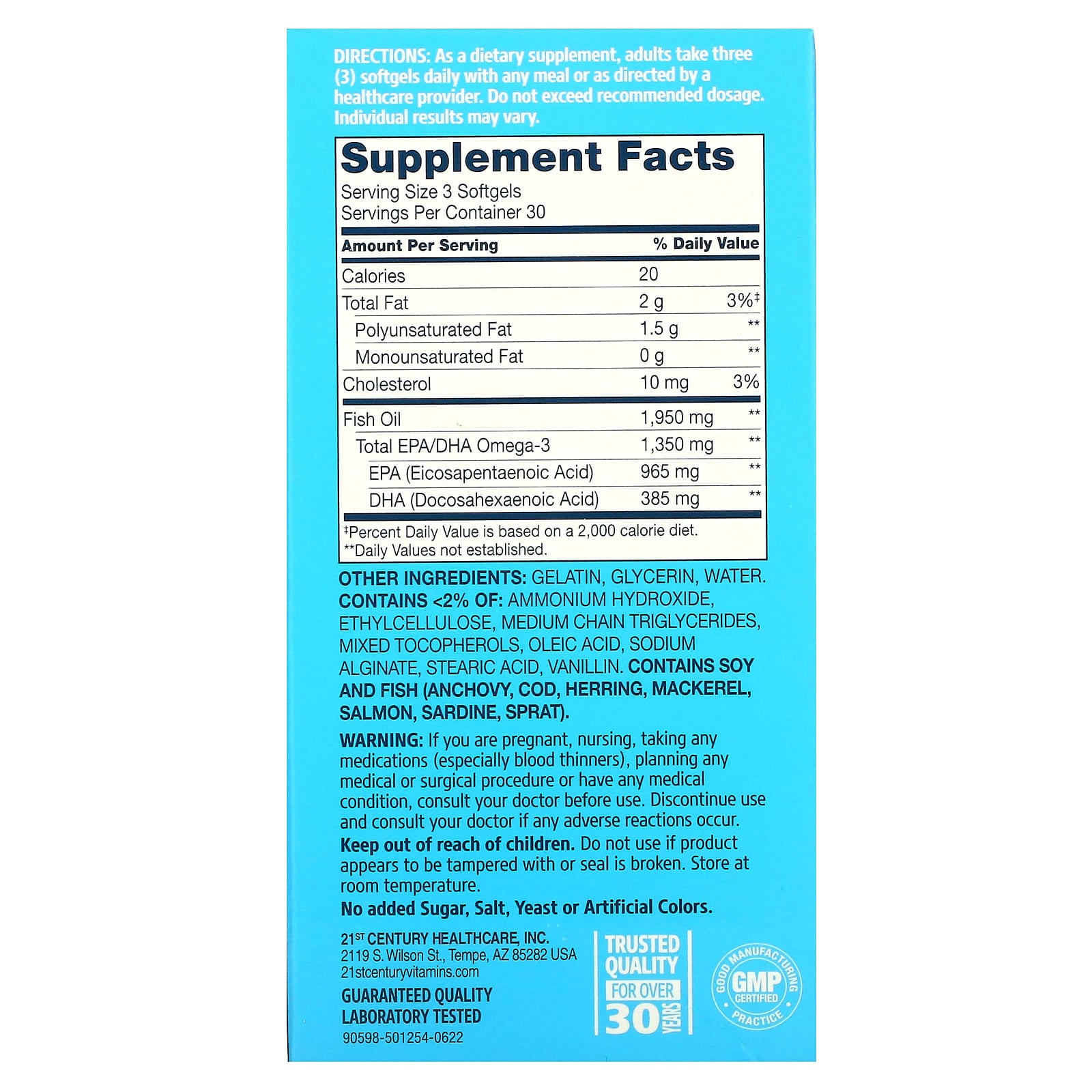 21st Century Mega Omega 3 Fish Oil Supplement 90 Enteric Coated Softgels - Image 2
